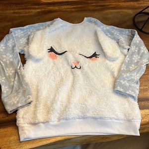 JUSTICE STORE FUZZY BUNNY FLOPPY EARS EMBROIDERED FACE SLEEP SHIRT SIZE 14/16